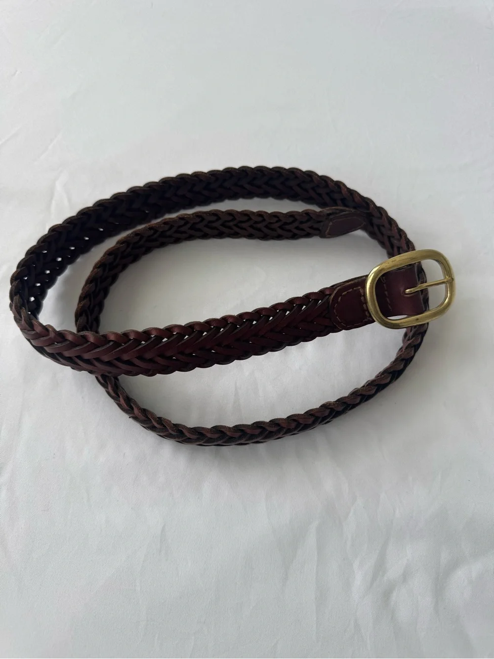 Genuine Leather Braided Belt with Solid Brass Buckle (about 37 in long)